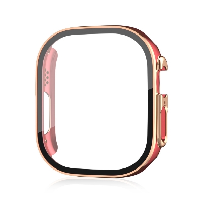 Picture of Pix Apple Watch 49mm Dual Color Protector Case- Dual Color Tempered Glass Screen Protector + Watch Case For Apple Watch Series 8- 49mm-Primium Quality Two -Color PC+ Tempered Film Protection Case (49 mm Black With Rose gold)