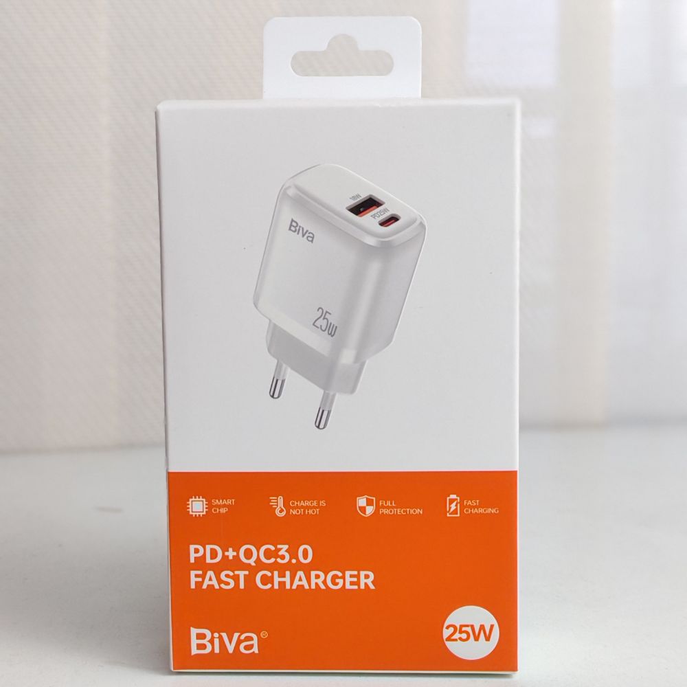 Picture of Biva 25w PD+QC3.0 Fast Charger For Mobile, Tablets, Power Banks and other PD-enabled gadgets, Mobile charger (White,Universal)