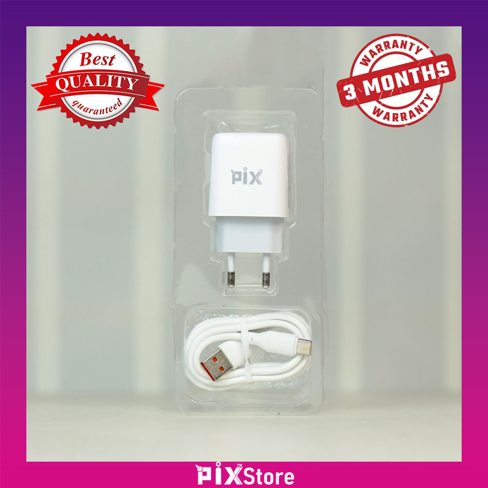Picture of PIX 33W Charger with Type C Cable for Xiaomi, Realme, Oppo, Vivo, Samsung Android Smartphone with 3 month warranty (Black,Universal)