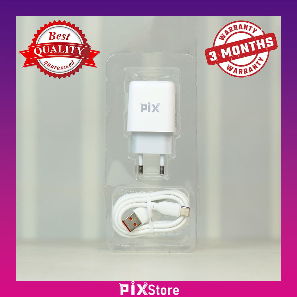 Picture of PIX 33W Charger with Type C Cable for Xiaomi, Realme, Oppo, Vivo, Samsung Android Smartphone with 3 month warranty (White,Universal)