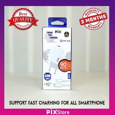 Picture of PIX 33W Charger with Type C Cable for Xiaomi, Realme, Oppo, Vivo, Samsung Android Smartphone with 3 month warranty (White,Universal)