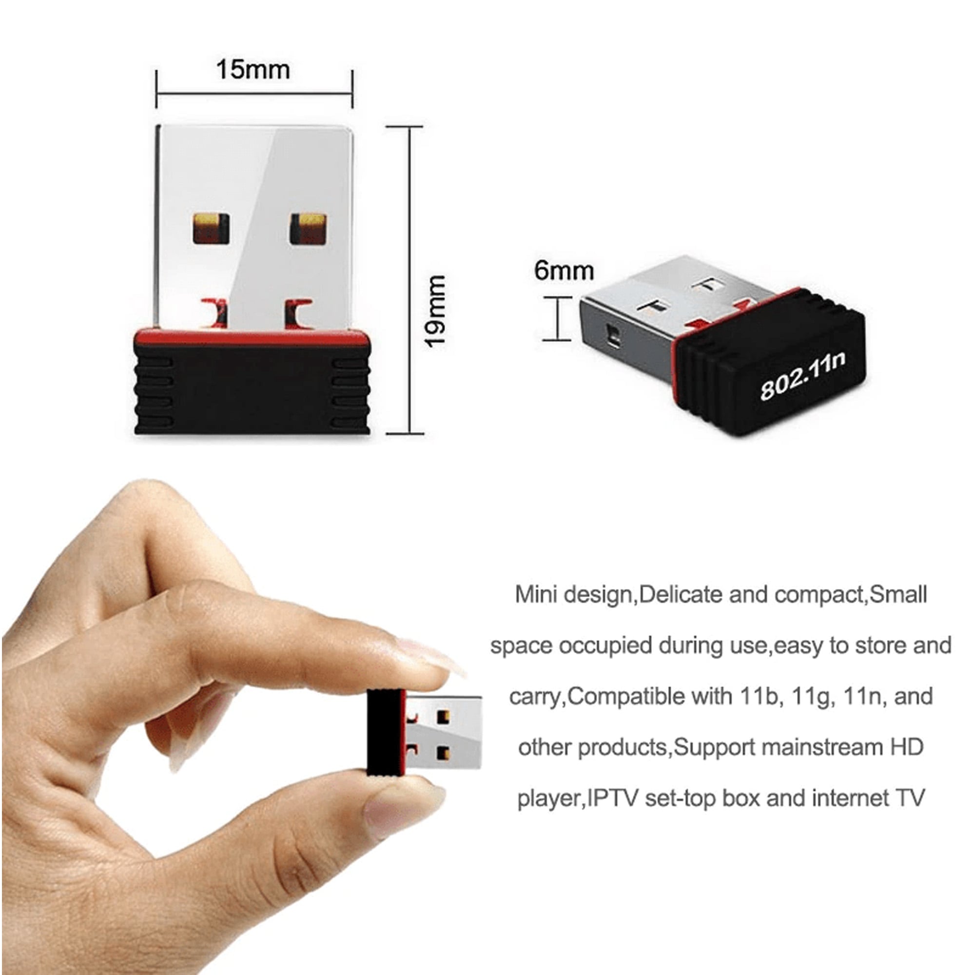 Picture of Pix Wifi Receiver 802.11N Adapter 300 Mbps- USB Mini Wireless Small Network Card - Usb 2.0 Wireless Card 300mbps (Black)