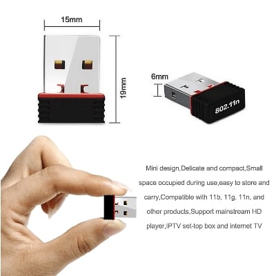Picture of Pix Wifi Receiver 802.11N Adapter 300 Mbps- USB Mini Wireless Small Network Card - Usb 2.0 Wireless Card 300mbps (Black)