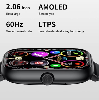 Picture of Pix Shadhin AMOLED Screen Smart Watch- Pix Shadhin IP68 Waterproof 2.06" AMOLED HD Screen Bluetooth Call Sleep Tracking Smartwatch- Premium Quality AMOLED Screen Smart Watch with free Screen Protector, Charging Cable ( Black Color) (Pix Shadin Black)
