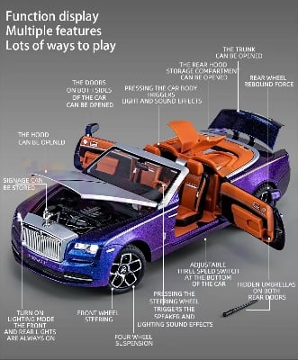Picture of Rolls Royce Wraith 1/24 Metal Die Cast Car Sound Light Metal Car (Purple)