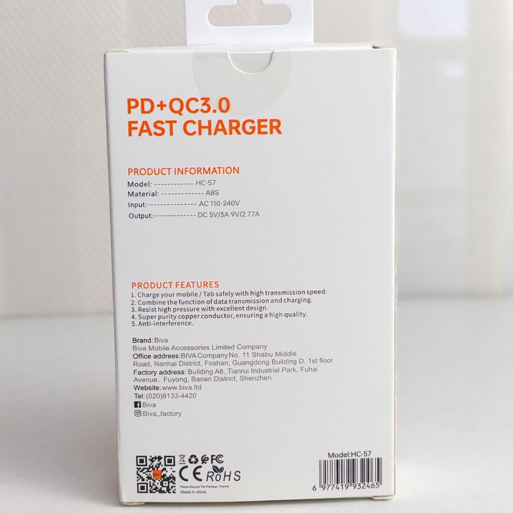 Picture of Biva 25w PD+QC3.0 Fast Charger For Mobile, Tablets, Power Banks and other PD-enabled gadgets (White)