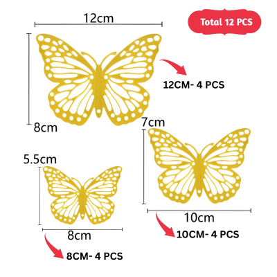 3D Butterfly Party Decoration Set- Wall & Balloon DIY Decoration Stickers for Party, Home Decor, and Events (Pack of 12 Pcs)
