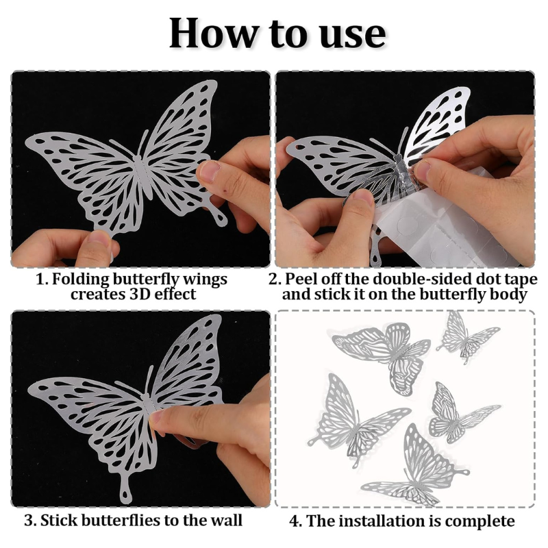 3D Butterfly Party Decoration Set- Wall & Balloon DIY Decoration Stickers for Party, Home Decor, and Events (Pack of 12 Pcs)