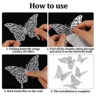 3D Butterfly Party Decoration Set- Wall & Balloon DIY Decoration Stickers for Party, Home Decor, and Events (Pack of 12 Pcs)