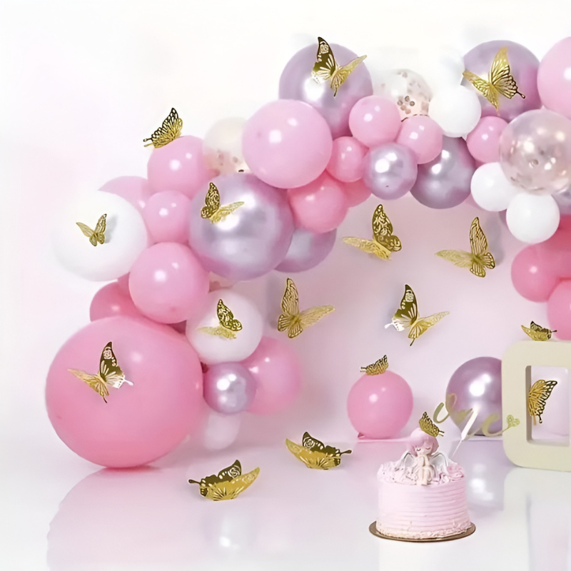 3D Butterfly Party Decoration Set- Wall & Balloon DIY Decoration Stickers for Party, Home Decor, and Events (Pack of 12 Pcs)