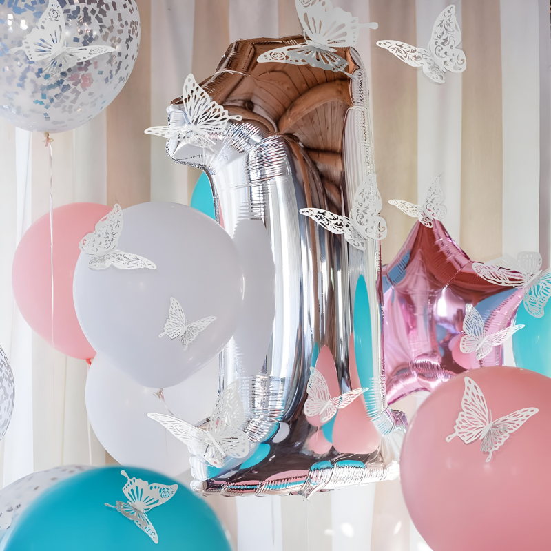 3D Butterfly Party Decoration Set- Wall & Balloon DIY Decoration Stickers for Party, Home Decor, and Events (Pack of 12 Pcs)
