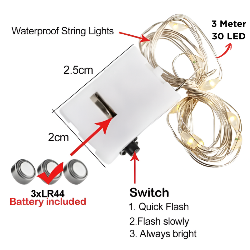 3 Meter 30 LED Fairy String Lights | Copper Wire & Battery-Operated Garland for Ambient Home Decoration (1 Piece)