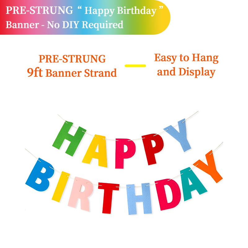 Multicolor Happy Birthday Banner | Rainbow Color Thickened Felt Letter for Birthday Party Decorations (Pack of 1 Set)