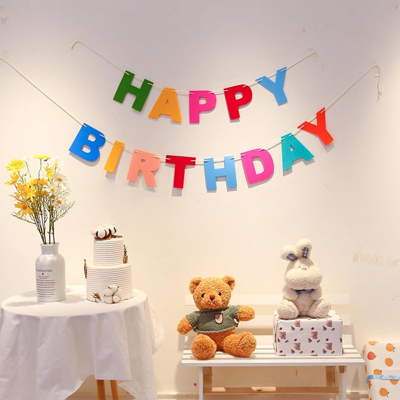 Multicolor Happy Birthday Banner | Rainbow Color Thickened Felt Letter for Birthday Party Decorations (Pack of 1 Set)
