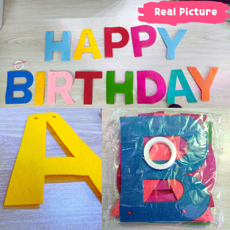 Multicolor Happy Birthday Banner | Rainbow Color Thickened Felt Letter for Birthday Party Decorations (Pack of 1 Set)