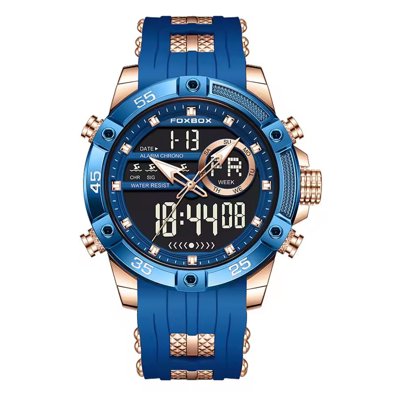 Picture of FOXBOX dual display quartz LED Military Watches for Men Fashion Alarm Wristwatch Waterproof Quartz Big Clock Digital Male Watch