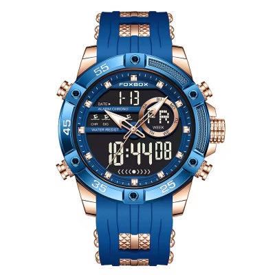Picture of FOXBOX dual display quartz LED Military Watches for Men Fashion Alarm Wristwatch Waterproof Quartz Big Clock Digital Male Watch