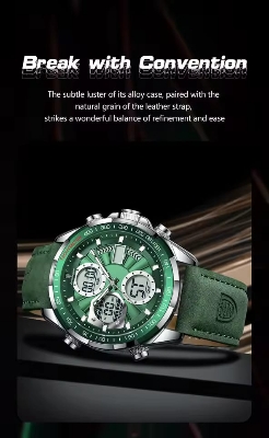 Picture of Poedagar 108 model Quartz Led Wristwatch – Dual Time, Leather Strap, Stylish Men's Watch