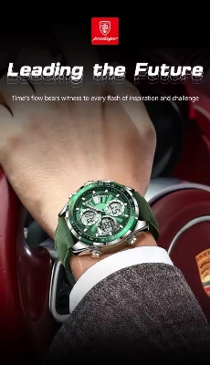 Picture of Poedagar 108 model Quartz Led Wristwatch – Dual Time, Leather Strap, Stylish Men's Watch