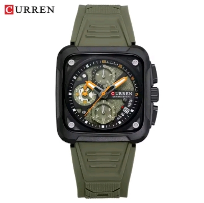 Picture of Curren 8461 new Model Men's watch unique design Silicon belt square dial chronograph active waterproof exclusive collection wrist-watche for Men