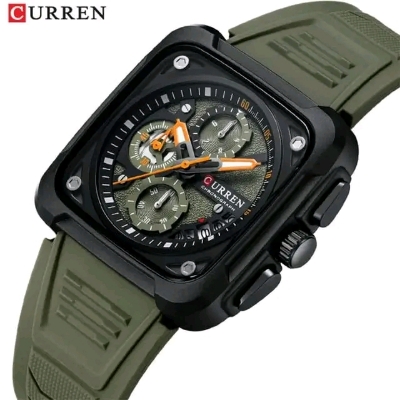 Picture of Curren 8461 new Model Men's watch unique design Silicon belt square dial chronograph active waterproof exclusive collection wrist-watche for Men