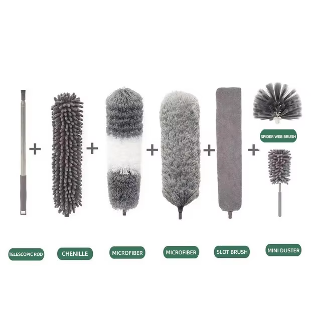 Picture of Microfiber Dusting Retractable Household Cleaner Feather Duster Car Sweeper From the Dust Brush Grey
