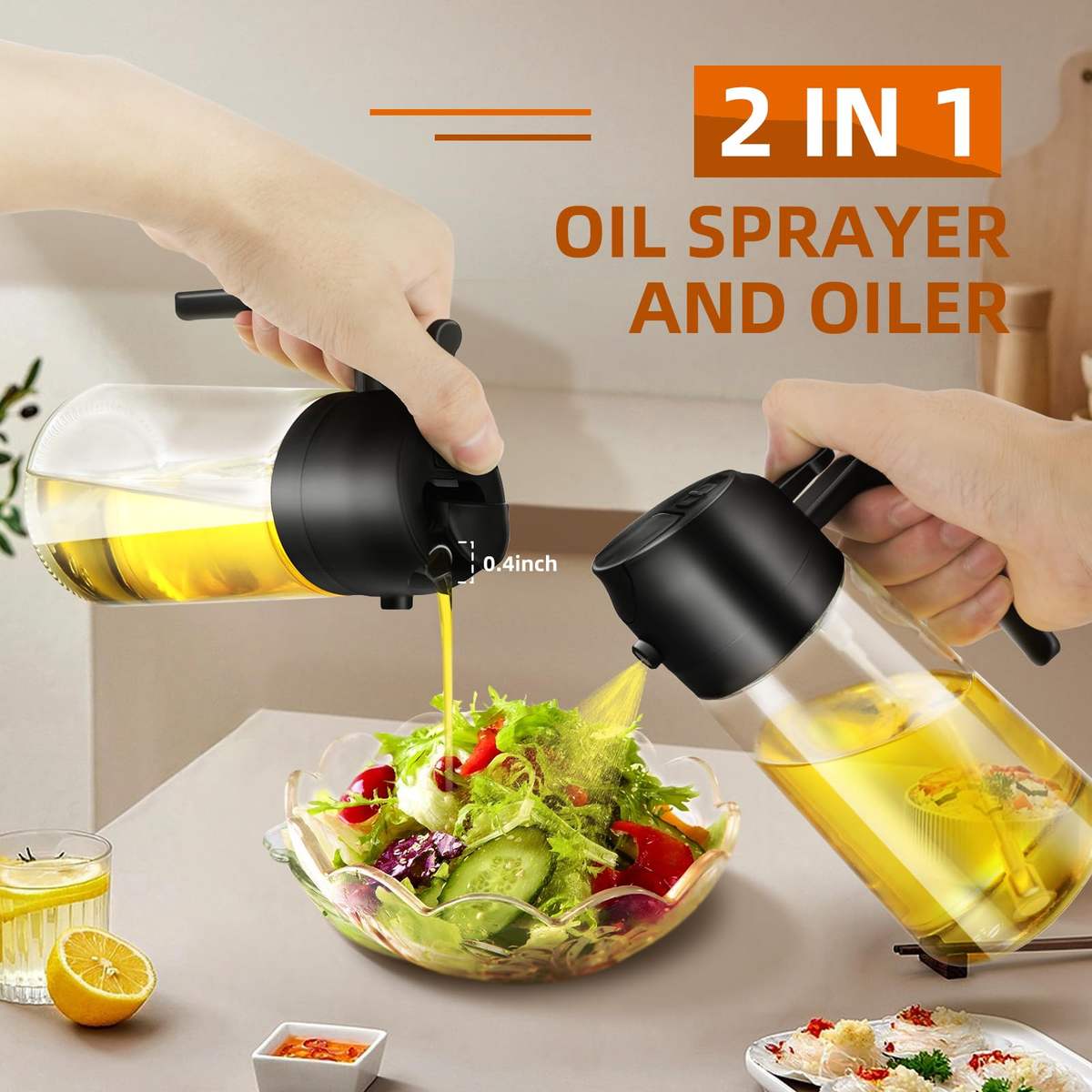 Picture of Oil Sprayer Bottle 2-in-1 Oil Dispenser and Sprayer for Cooking Kitchen Air Fryer Salad BBQ Multicolor