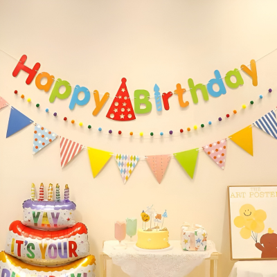 Multicolor Happy Birthday Banner | Rainbow Color Small Letter Birthday Banner for Party Decor (Pack of 1 Set)
