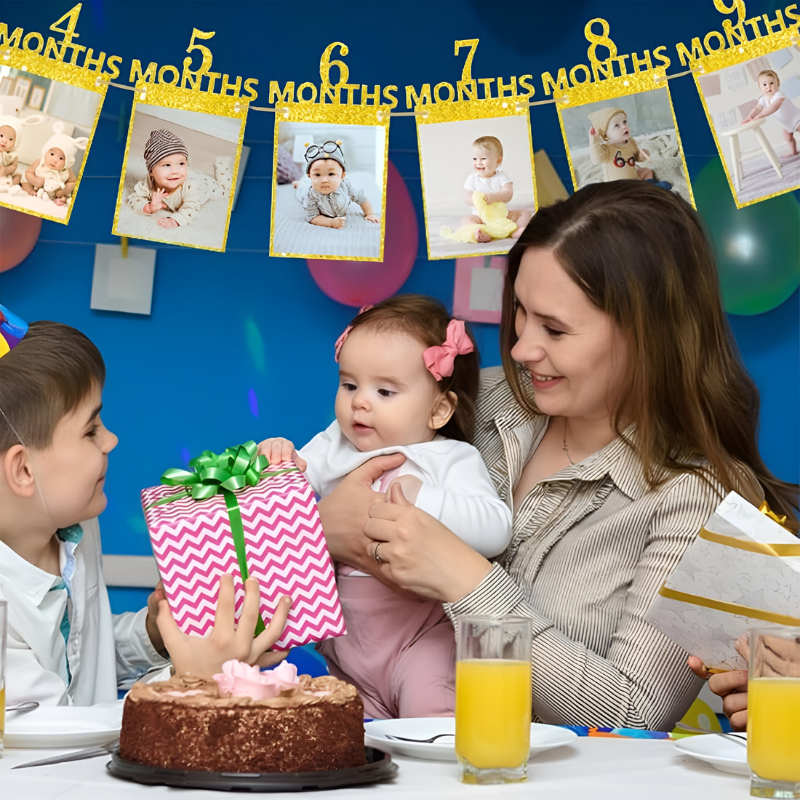 Baby's First Year Monthly Birthday Photo Banner | Newborn to 12 Months Picture Display Banner | 1st Birthday Party Decoration (Pack of 1)