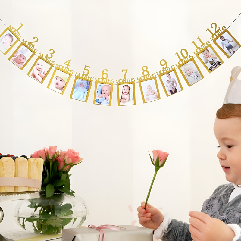 Baby's First Year Monthly Birthday Photo Banner | Newborn to 12 Months Picture Display Banner | 1st Birthday Party Decoration (Pack of 1)