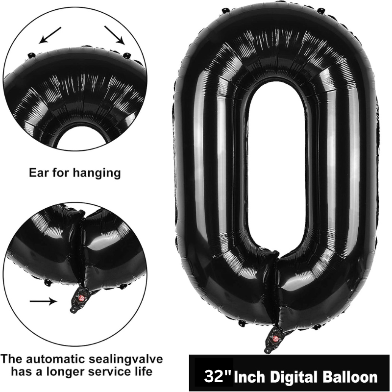 32” Inch Number Foil Balloon: Big Size Golden, Silver & Black Number Foil Balloon for Birthday, Anniversary & Party Decor Essential -(1 Pcs)