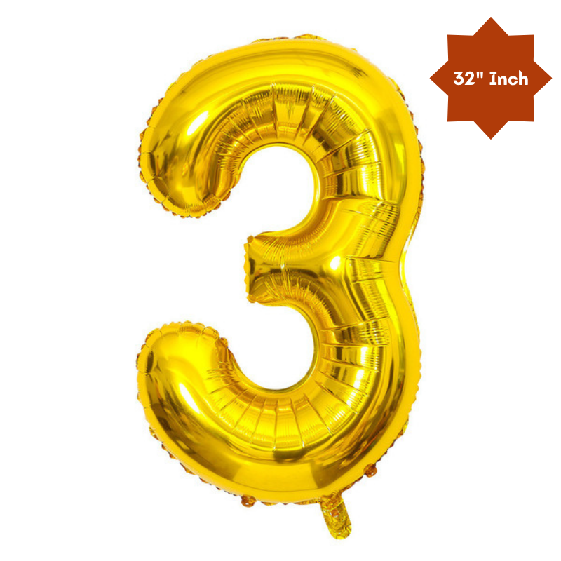 32” Inch Number Foil Balloon: Big Size Golden, Silver & Black Number Foil Balloon for Birthday, Anniversary & Party Decor Essential -(1 Pcs)