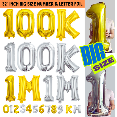 32” Inch Large Number & Letter Foil Balloon – Ideal Content Creation Prop for YouTube, Facebook, Instagram & TikTok Milestone Party Celebrations (1 Pcs)