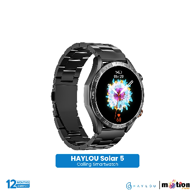 Picture of Haylou Solar 5 1.58" AMOLED Display BT Calling Smart Watch ( Metallic + Silicone ) Strap - Black