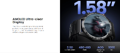 Picture of Haylou Solar 5 1.58" AMOLED Display BT Calling Smart Watch ( Metallic + Silicone ) Strap - Black