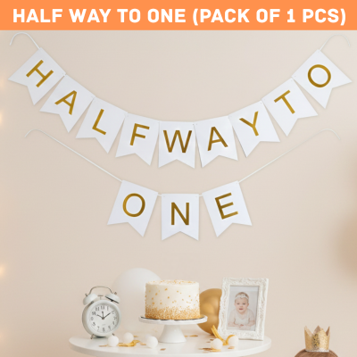Half Way to One Birthday Card Banner – Elegant 6 Month Milestone Decoration Pack for Half Birthday Party- (1 Pcs)