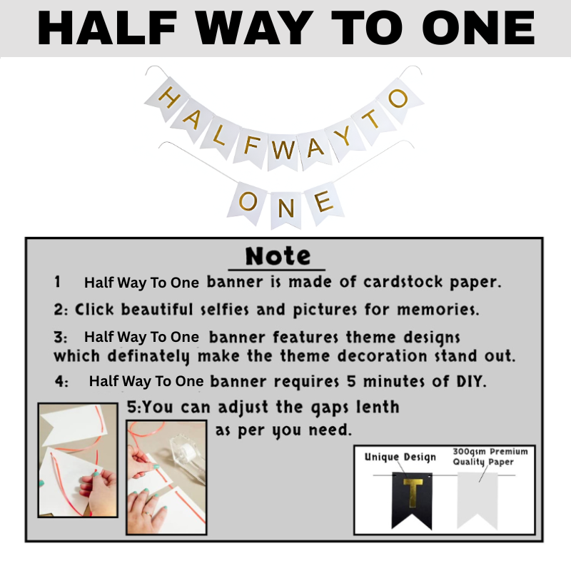 Half Way to One Birthday Card Banner – Elegant 6 Month Milestone Decoration Pack for Half Birthday Party- (1 Pcs)
