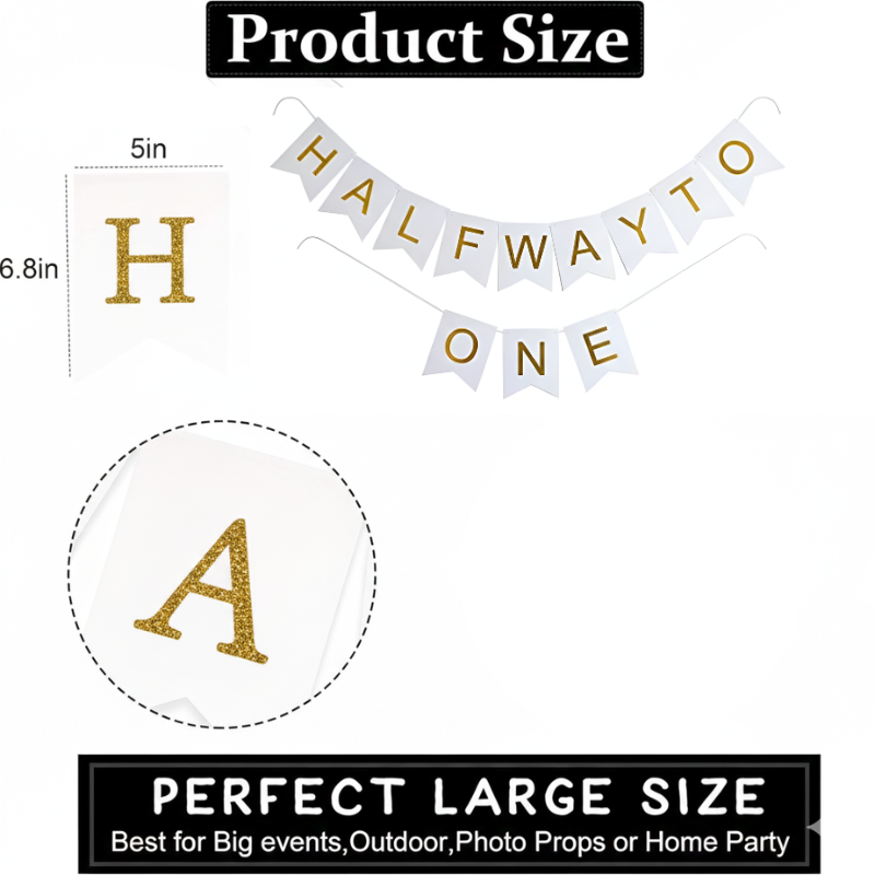Half Way to One Birthday Card Banner – Elegant 6 Month Milestone Decoration Pack for Half Birthday Party- (1 Pcs)