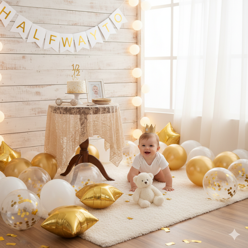 Half Way to One Birthday Card Banner – Elegant 6 Month Milestone Decoration Pack for Half Birthday Party- (1 Pcs)
