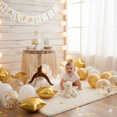 Half Way to One Birthday Card Banner – Elegant 6 Month Milestone Decoration Pack for Half Birthday Party- (1 Pcs)