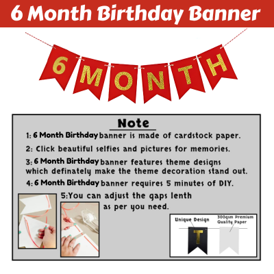 6 Month Birthday Decoration Kit – Half Way to One Theme with Star Foil Balloons, Silver Curtains, 6-Month Card Banner & More- (57 Pcs)