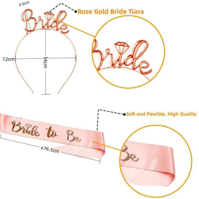 Complete Bridal Shower Party Decoration Kit –Sash, Bride Tiara, and Double Layer Bridal Veil for Bachelorette Party- (3 Pcs)