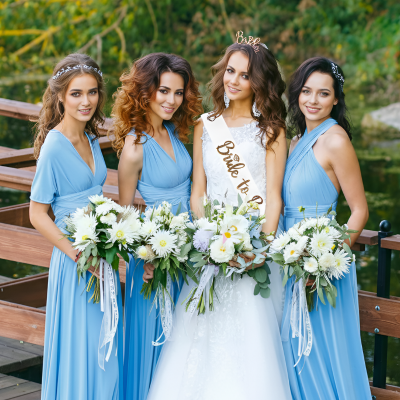 Complete Bridal Shower Party Decoration Kit –Sash, Bride Tiara, and Double Layer Bridal Veil for Bachelorette Party- (3 Pcs)