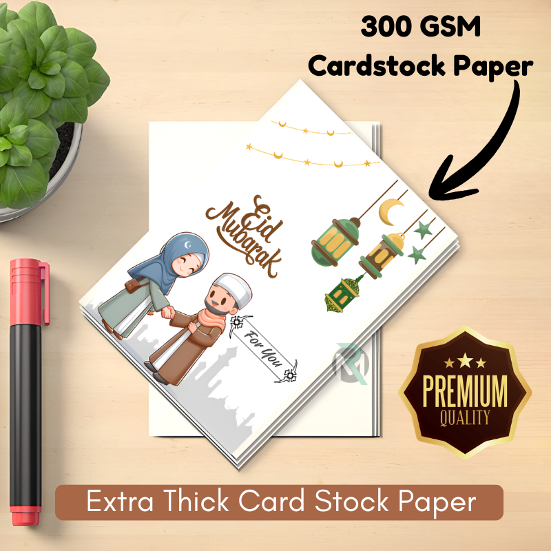 Eid Mubarak Money Holder Greetings Cards - 300 GSM Heavy Cardstock with Cute Cartoon Designs for Eidi- (12 Pcs)