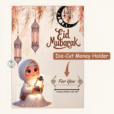 Eid Mubarak Money Holder Greetings Cards - 300 GSM Heavy Cardstock with Cute Cartoon Designs for Eidi- (12 Pcs)