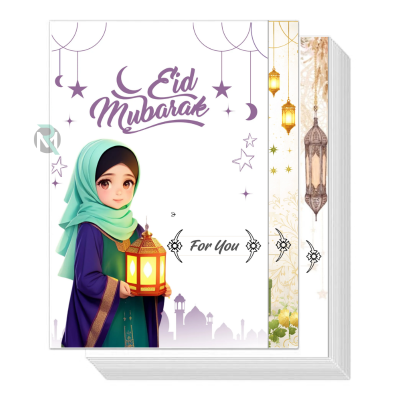 Eid Mubarak Money Holder Greetings Cards - 300 GSM Heavy Cardstock with Cute Cartoon Designs for Eidi- (12 Pcs)
