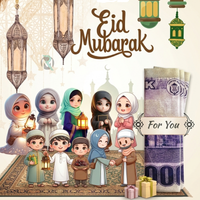 Eid Mubarak Money Holder Greetings Cards - 300 GSM Heavy Cardstock with Cute Cartoon Designs for Eidi- (12 Pcs)