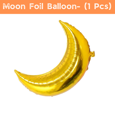 Golden Moon Shaped Foil Balloon – 18 Inch Moon Balloon for Kids' Birthday, Eid and Festive Room Decoration- (1 Pcs)