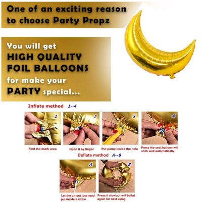Golden Moon Shaped Foil Balloon – 18 Inch Moon Balloon for Kids' Birthday, Eid and Festive Room Decoration- (1 Pcs)
