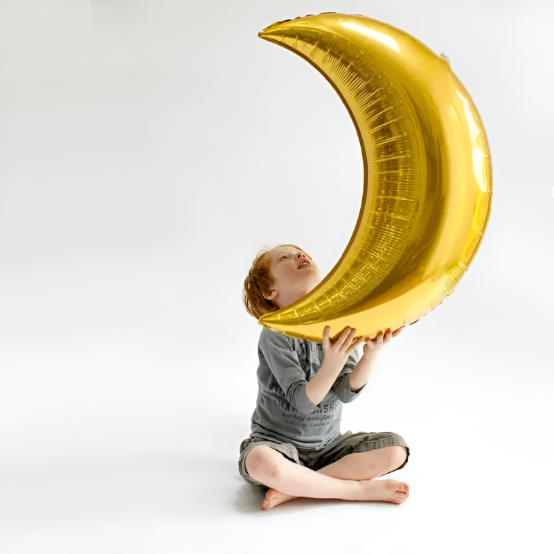 Golden Moon Shaped Foil Balloon – 18 Inch Moon Balloon for Kids' Birthday, Eid and Festive Room Decoration- (1 Pcs)